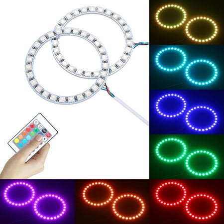 

DC12V 10W 2×80MM RGB Multi-colored LED Angel Eyes Halo Ring SMD5050 with Remote Control Brightness Adjustable Dimmable 16 Colors Changing Flash/ Strobe/ Fade/ Smooth 4 Dynamic Modes for Truck SUV RV