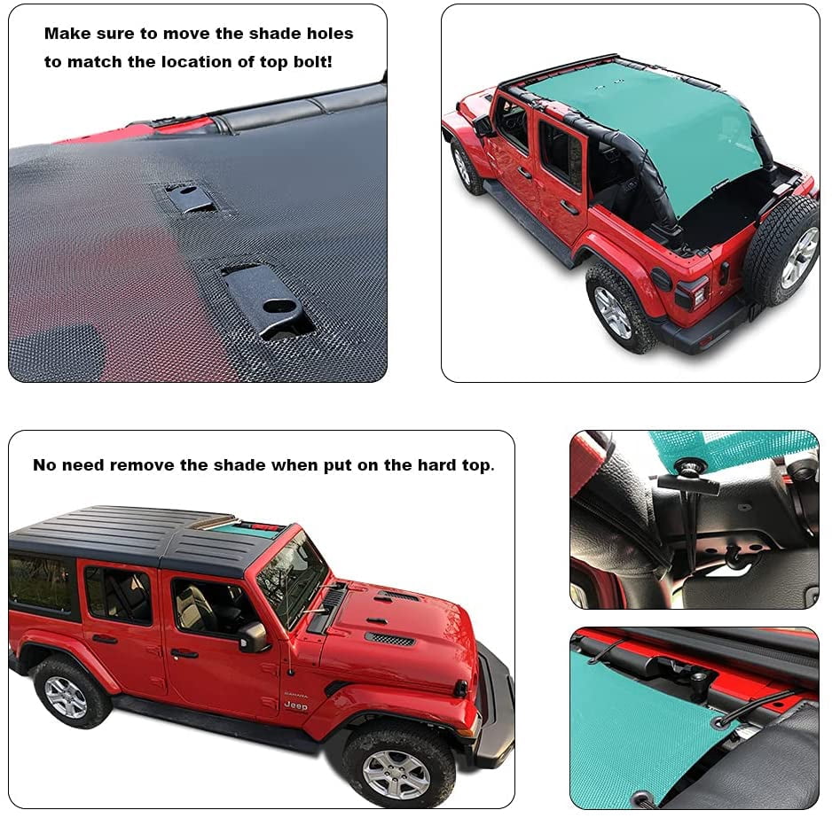 Shadeidea Jeep Wrangler Sunshade JL Unlimited 4 Door JLU Sun Shade (2018-Current) Top Front+Rear+Trunk-Tiff Blue Mesh Screen Cover UV Blocker with Grab Bag Storage Pouch-10 Years Warranty