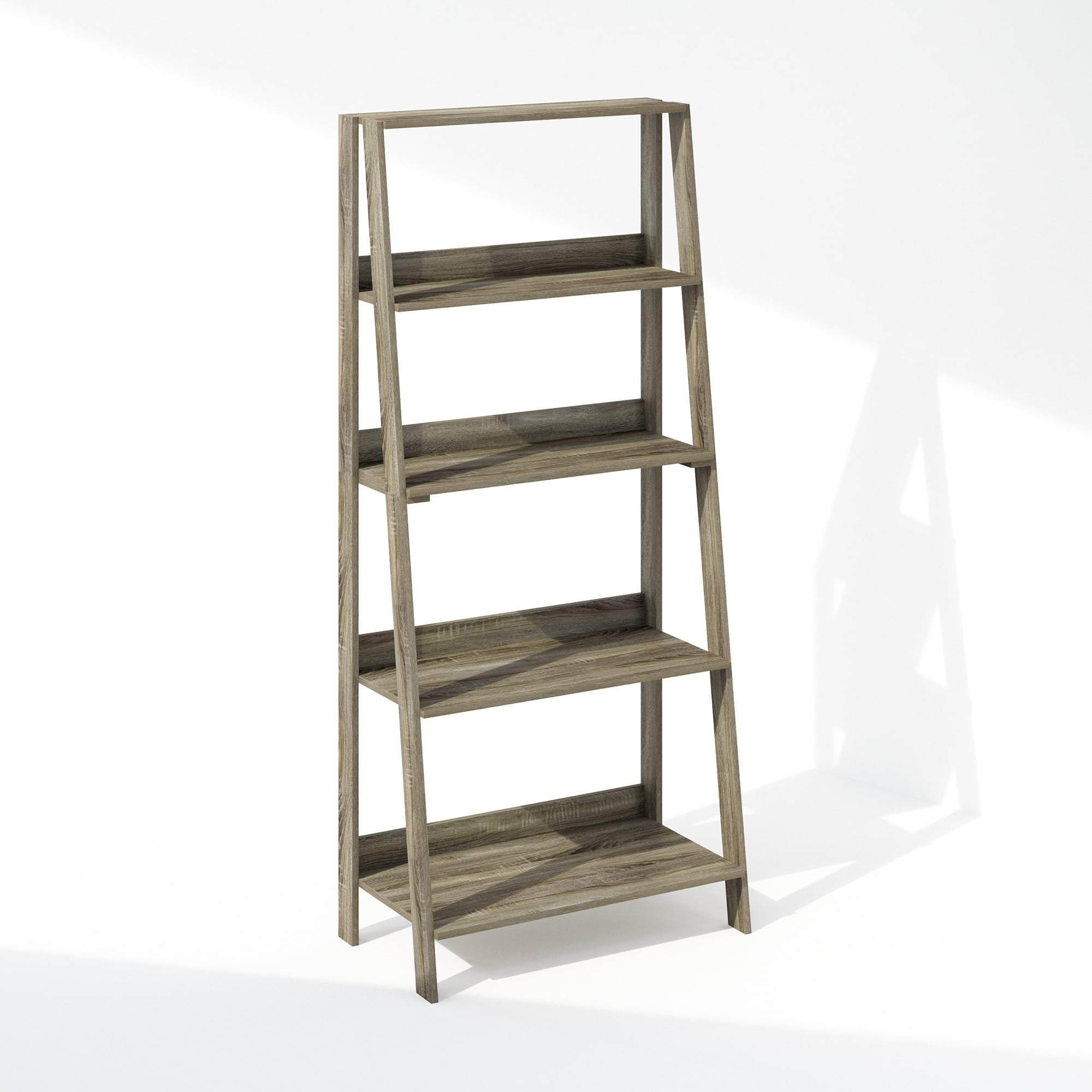 Furinno Ladder Adult Bookcase, Bookshelf, Display Shelf, 5-Tier, French Oak