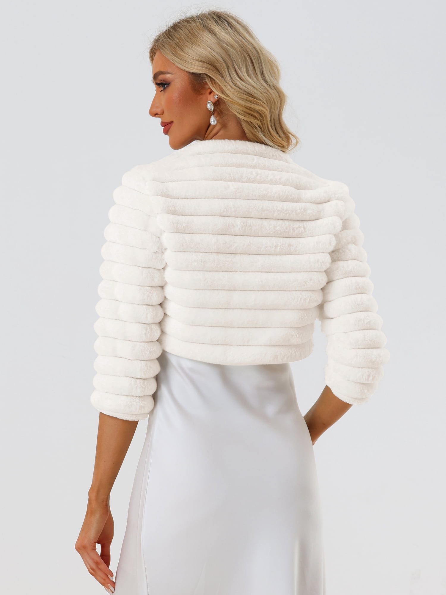 DARING DIVA Cropped Jacket  Open Front Bolero Faux Fur Shrug XL White