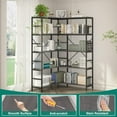 thumbnail image 6 of IDEALHOUSE Bookcases 4 Tier, Black Frame & Smoke Gray Shelves, L-Shaped Metal Corner Bookshelf, Tall Industrial Display Rack for Living Room, Office, 6 of 7