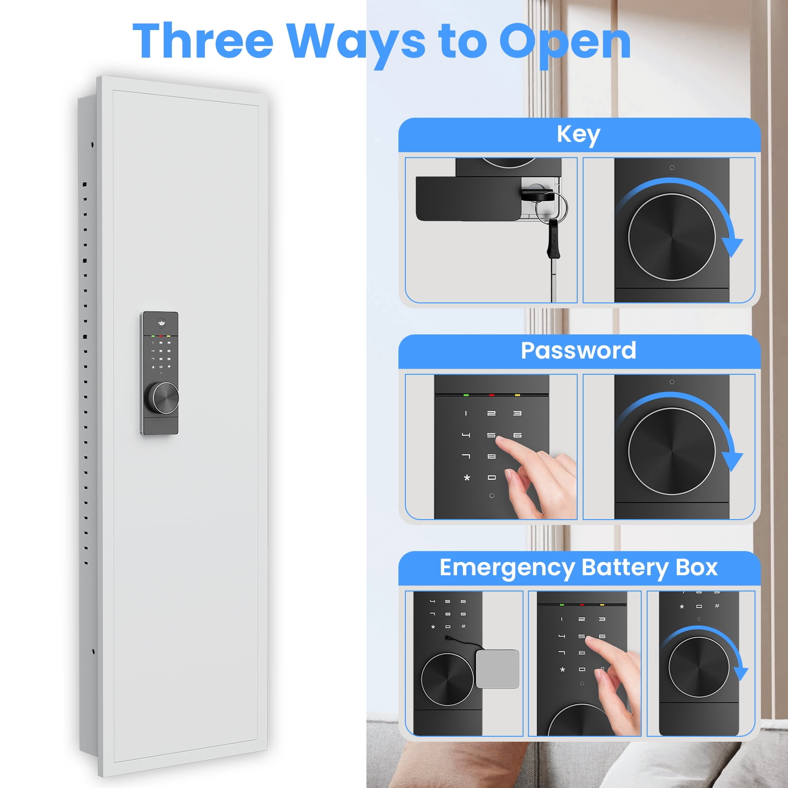 53.15" Wall Safe, Digital Wall Safe Between the Studs with Dual Alarm ＆ Mute Mode, Hidden Wall Safe with Adjustable Shelve, Magnetic Support & Key Hook