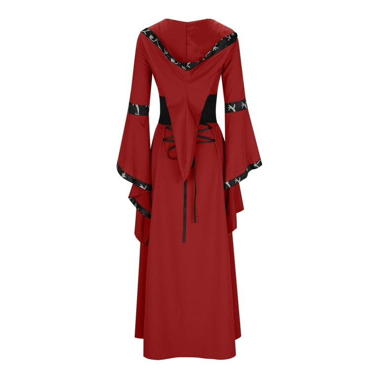 Haotags Women's Gothic Vintage Shaping Dress, Elastic Loose Square Neck Long Sleeve Flare Dress Red M, Size: Medium