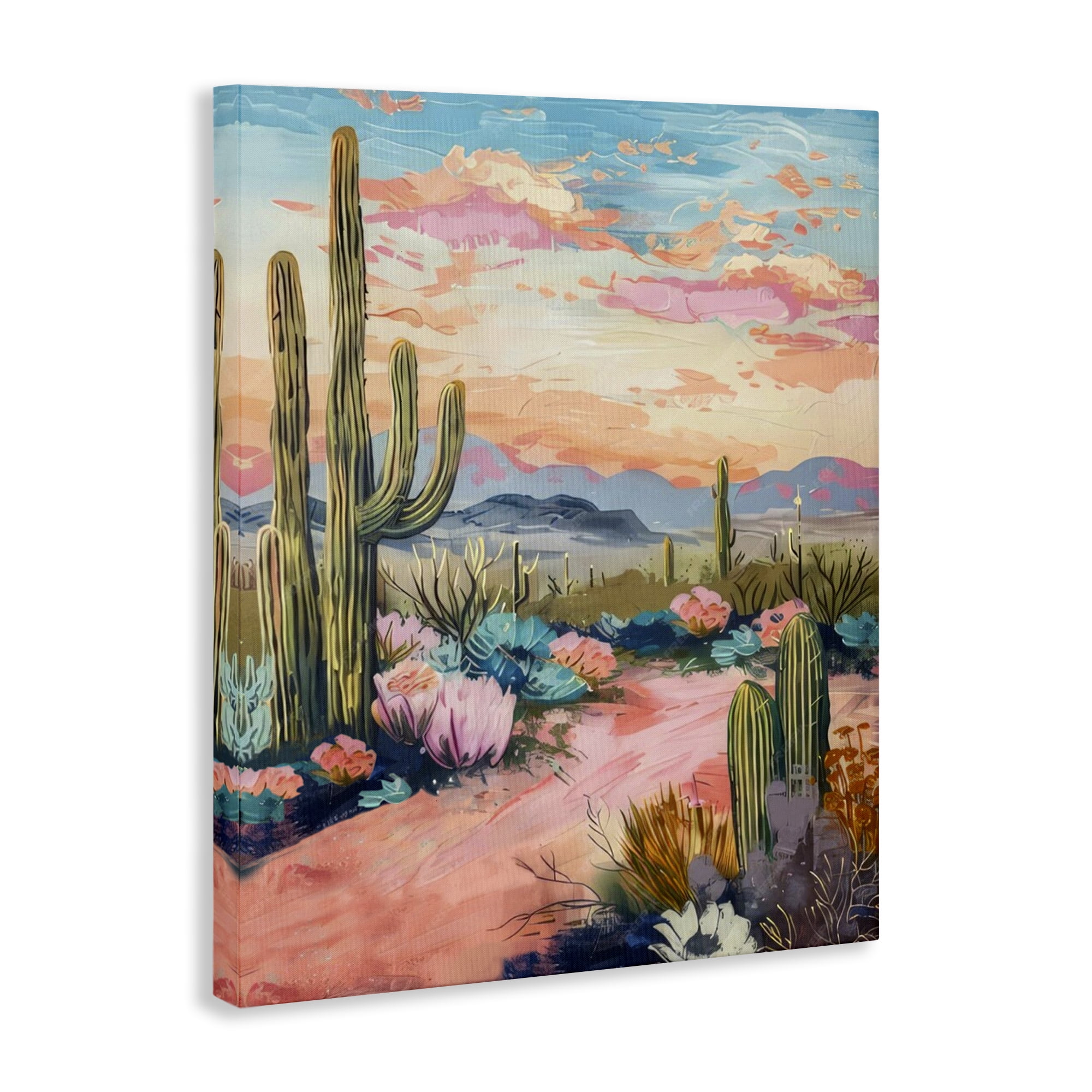 Stupell Industries Pink Desert Sunset Landscape & Nature Painting Wrapped Canvas Art Print Wall Art, 36 x 48