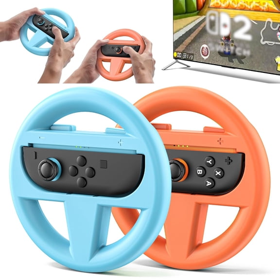 2 Packs Steering Wheel for Nintendo Switch 2 Joy Con, Switch 2 Racing Wheel for Mario Kart World & 8 Deluxe, NS2 Racing Games Accessories with Ergonomic Design and Easy to Install - Black