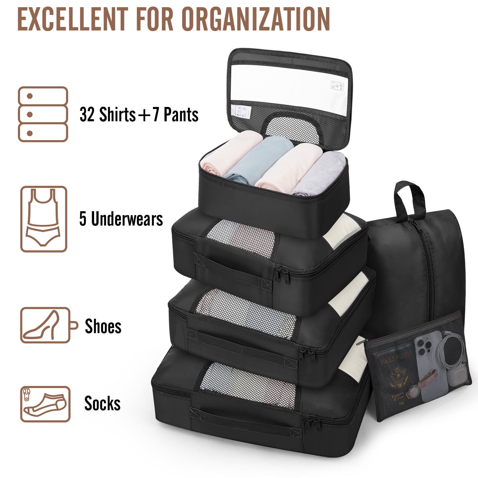 VEKEN 8 Set Packing Cubes for Travel, Beach Vacation Essentials Accessories, Suitcase Organizer Bags for Luggage with Hanging Toiletry & Shoe Bag, Birthday Gifts for Women Mom Her