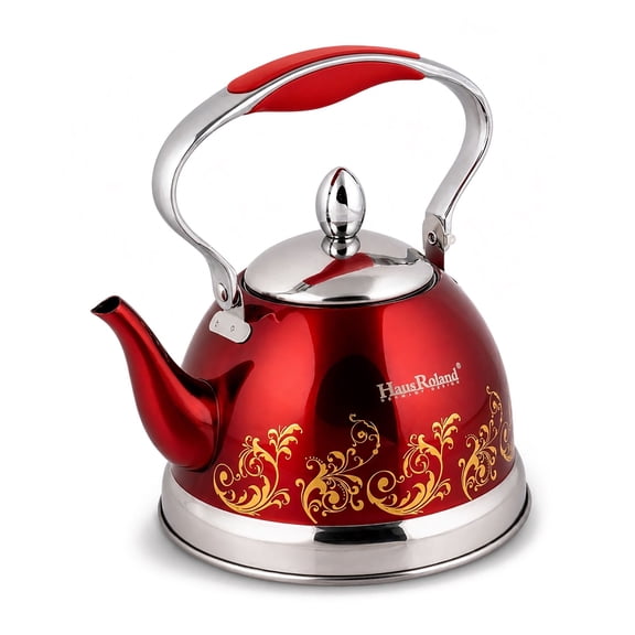 HausRoland Stainless Steel Stovetop Kettle with Ergonomic Handle 0.74 Qt (0.7 L) Tea Kettle for Stove Top, Red
