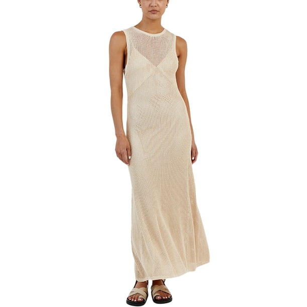 Lucakuins - Vestido playero de punto largo de verano para mujer, color sólido, sin mangas, con cuello en O Lucakuins moda