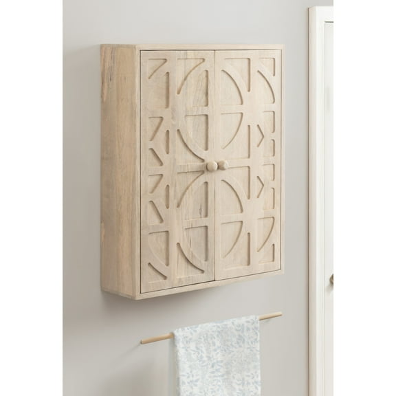 Kate and Laurel Galliene Traditional Mango Wood Two-Door Floating Bathroom Cabinet, 22 x 7 x 28, Whitewash, Over the Toilet Storage Cabinet for Use as Bathroom Storage or Entryway Decor and Display