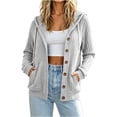 thumbnail image 3 of AnuYalue Button Up Hoodies for Women Lightweight Ribbed Long Sleeve Cardigan Sweater Jacket with Pockets, 3 of 9