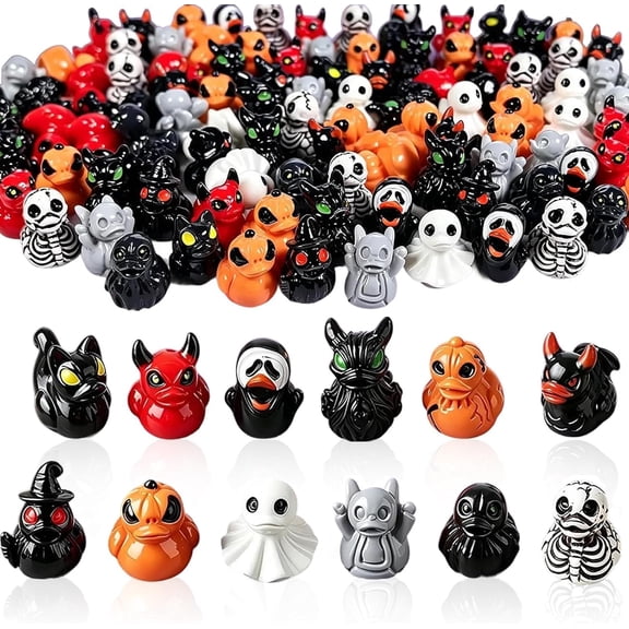 60Pcs Halloween Mini Resin Ducks Figurines, Novelty Halloween Party Décor | Cute Ghost Devil Skeleton Pumpkin Witch Designs, Gothic Halloween Desktop Decor for Tiered Tray, DIY Crafts, Party Favors