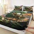 thumbnail image 4 of Metsweet Tyrannosaurus Rex Initial C Queen Sheets 4 Pieces, Volcano Dinosaur Queen Sheet Sets, Green Gray Orange,1 Fitted Sheet, 1 Flat Sheet and 2 Pillowcases, 4 of 5