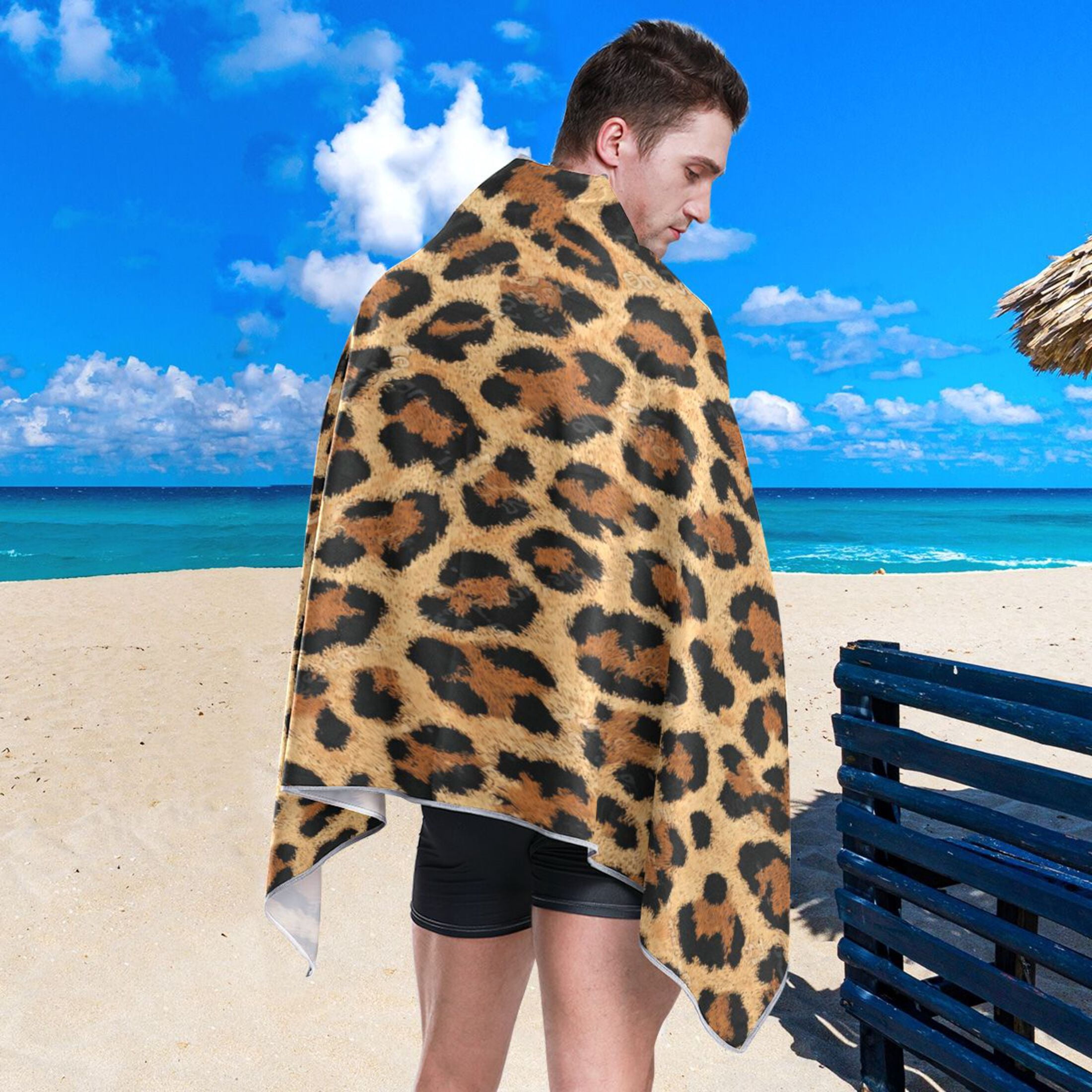 Quick-Dry Beach Towel 71x31in with Storage Bag, Sand Free Microfiber Towel for Travel, Swimming, Camping Wild Amber Cheetah