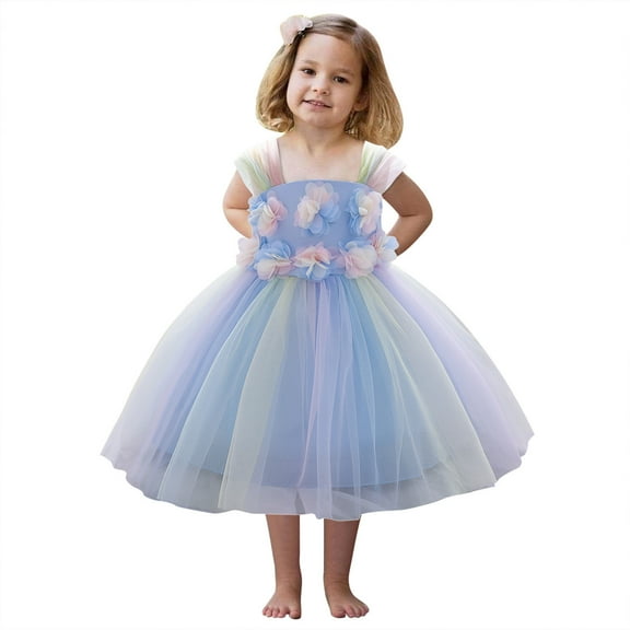 Coerni Flower Girl Dress | Toddler Baby Girl Rainbow Tulle Wedding Birthday Parties Fancy Princess Dresses Formal Pageant Gown