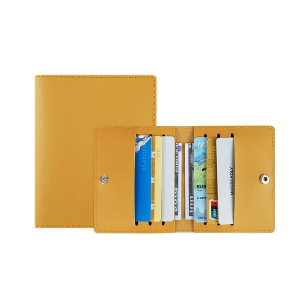 URTERYSER Credit ID-Card Holder Ultra-slim PU Leather Multi-Slot Fashion Card Case Purse Wallet for Women Men with Buckle Yellow