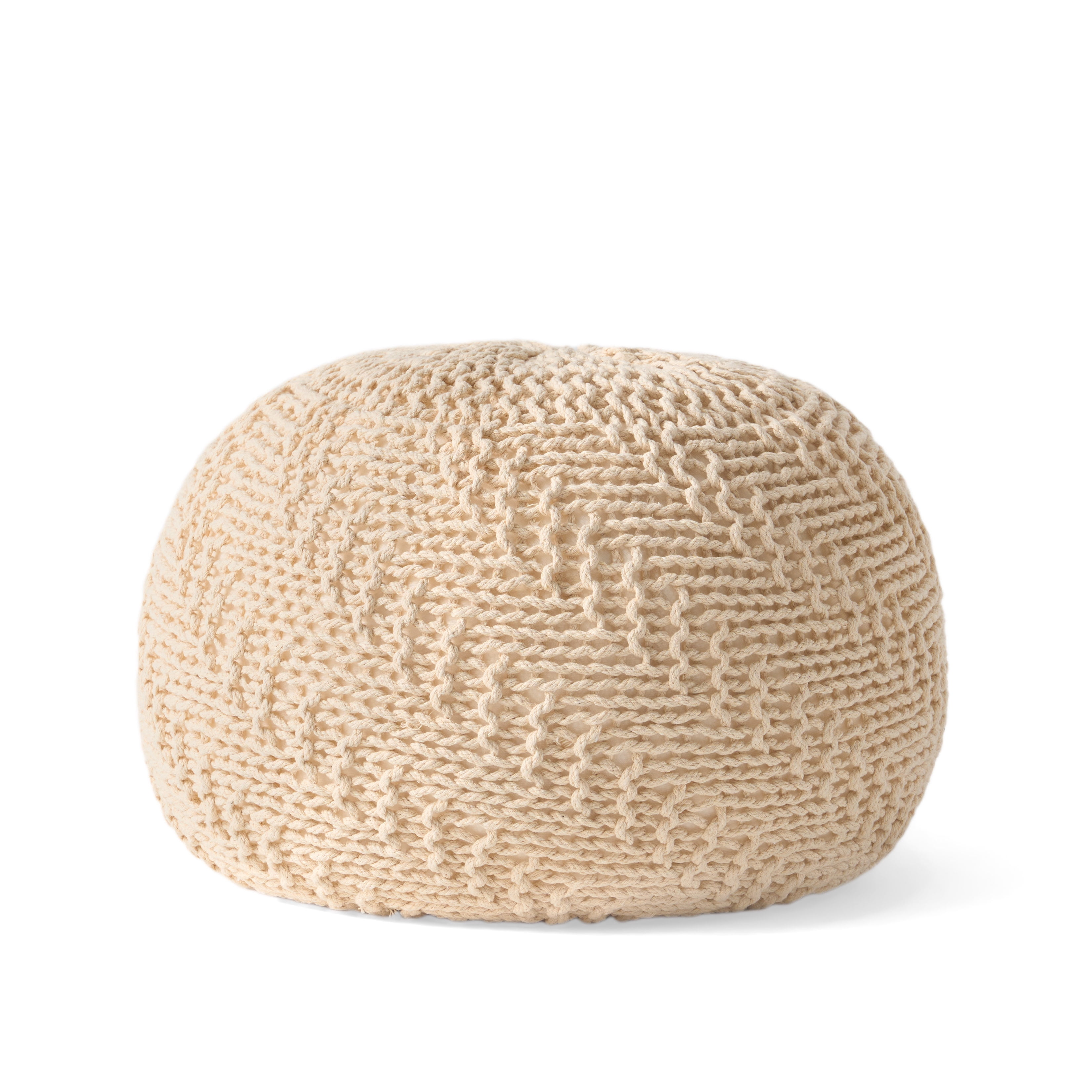 Noble House Knitted Cotton Pouf, Beige