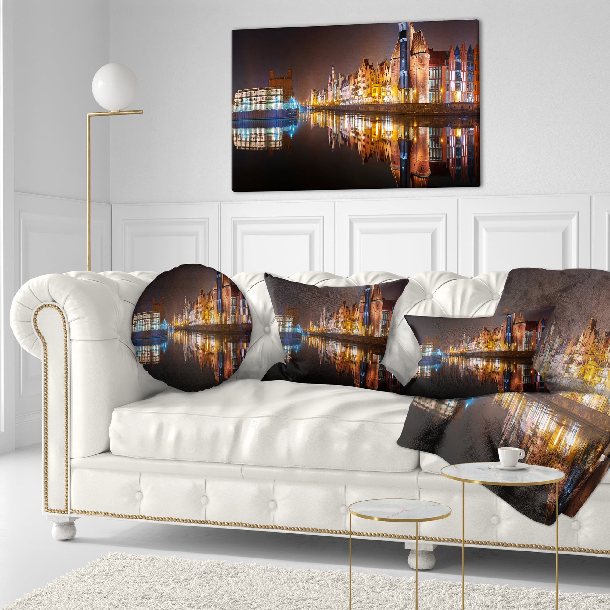 Designart Panorama of Gdansk Old Town - Landscape Photography Throw Pillow - 12x20