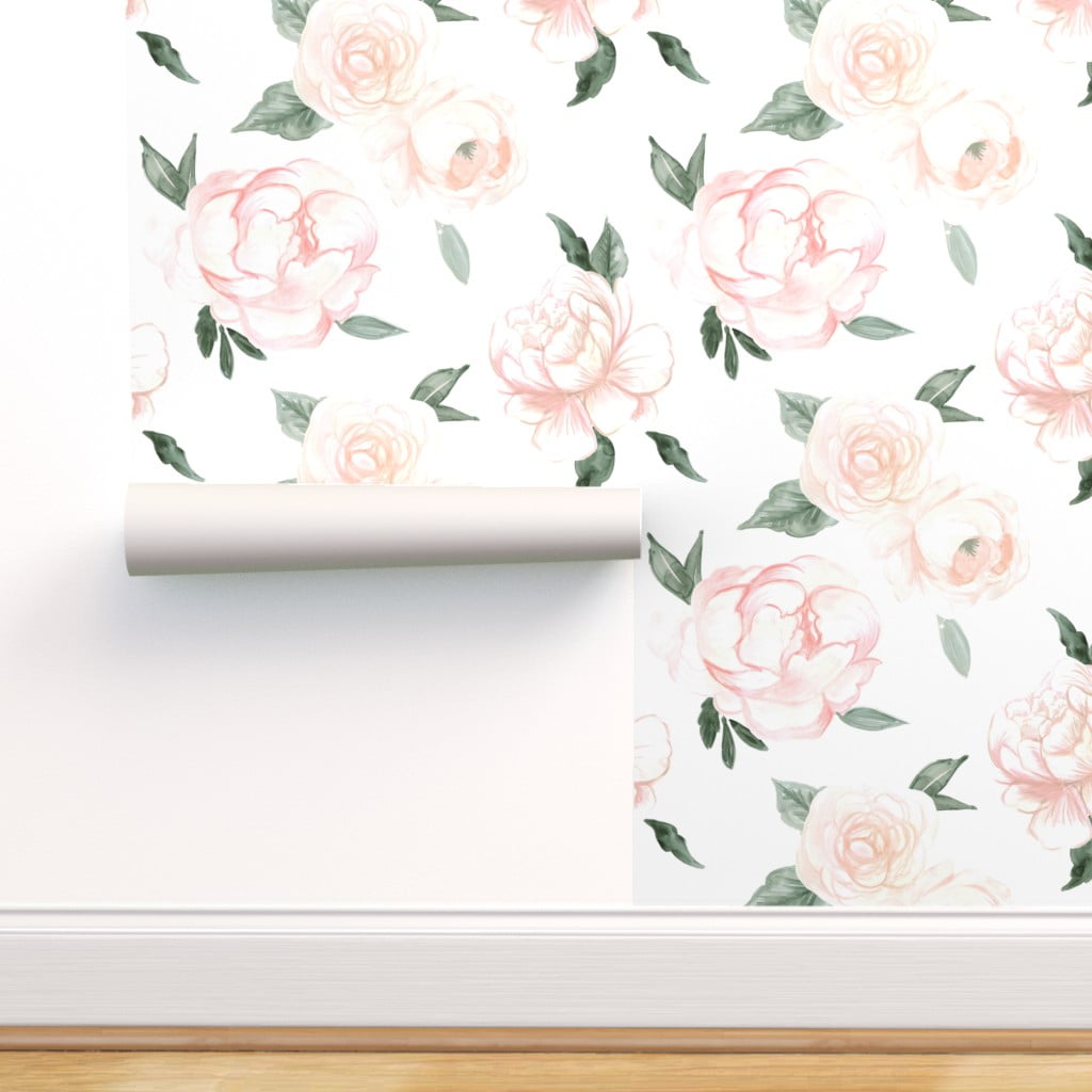 Peel-and-Stick Removable Wallpaper Floral Peonies Pink White Cottage Chic 