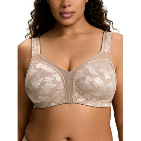 Deyllo Women Full Coverage Non Padded Bras Plus Size Minimizer Bra Wirefree Push Up Brown Bras Clothes-Size 38DDD