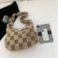 thumbnail image 4 of Bolso Bandolera Mullido para Mujer Bolso A Cuadros Gran Capacidad (Caqui), 4 of 9