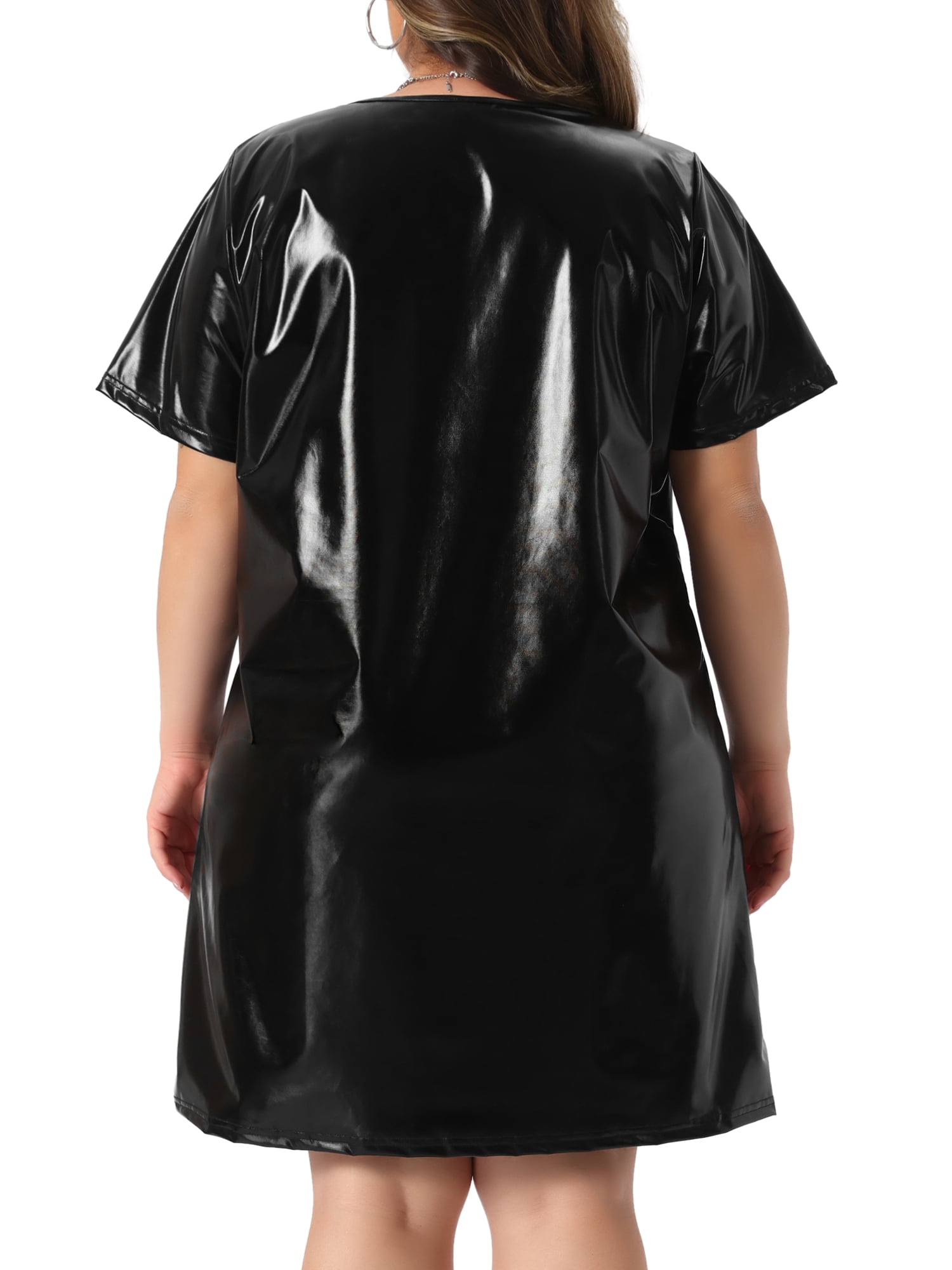 DARING DIVA Women's Plus Size Metallic Round Neck Mini Dress 4X Black