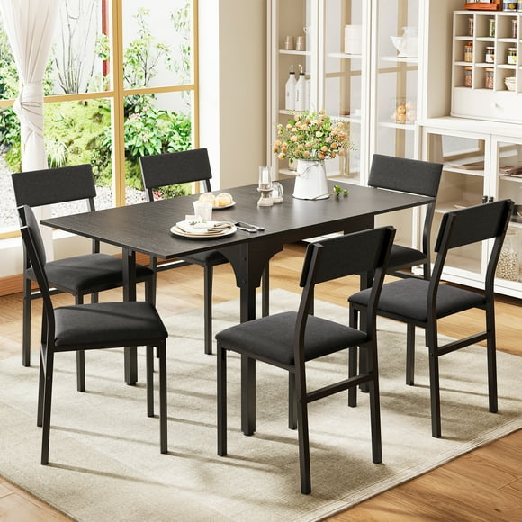 Comedor Extensible 4–6 Personas con Mesa Ajustable y 6 Sillas – Diseño Moderno, Estructura Metálica Asientos Acolchonados convertible de 75 cm a 150 cm