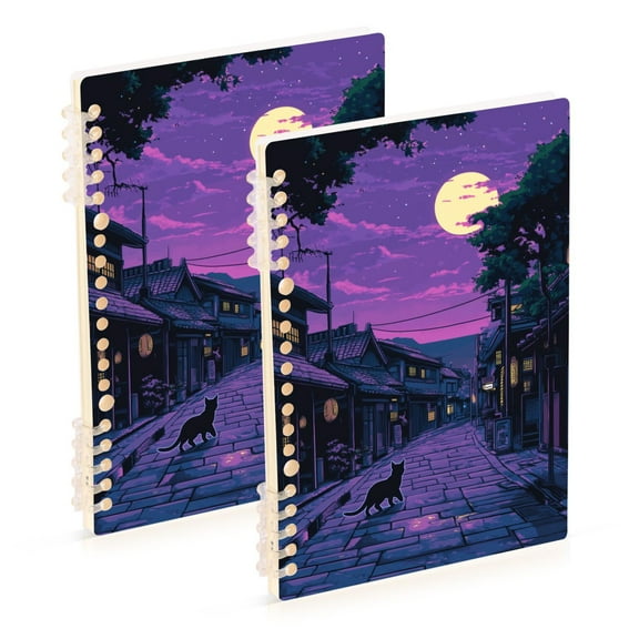 FORMRS 1-Subject Spiral Notebook 8" x 5" College Ruled 60 Refillable Sheet A5 Hard Cover, 2 Pack, Purple Street