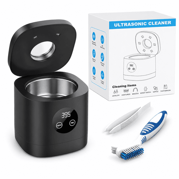Ultrasonic Retainer Cleaner Machine, 52kHz Denture Cleaner for Night Guards, Braces, Toothbrush Heads & Jewelry, Ultrasonic Cleaner for Retainers with 250ml Capacity - Black