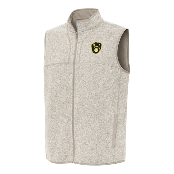 Men's Antigua Oatmeal Milwaukee Brewers Fortune Full-Zip Vest
