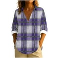 thumbnail image 2 of JUSLIO Button-Up Shirts for Women Relaxed Fit Graphic Blouses Irregular Print Long sleeve Collar Blouses Purple S, 2 of 5