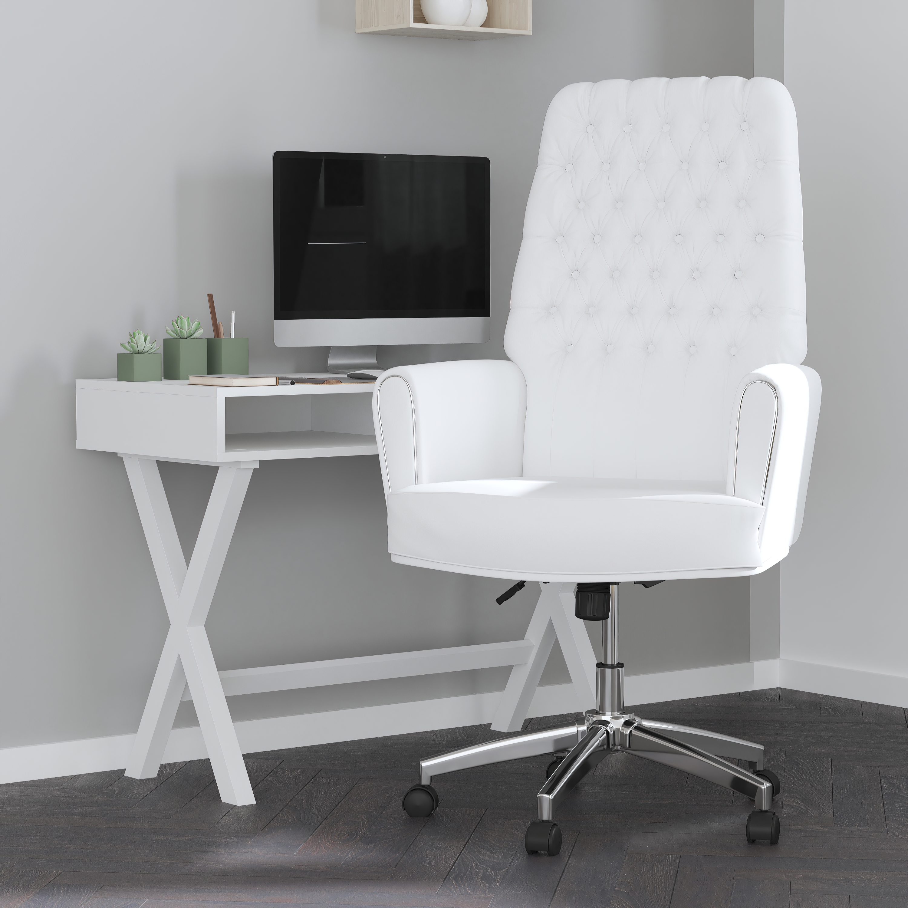 White Leather Tufted Office Chair
