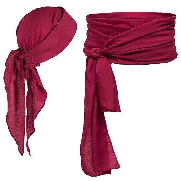 HANLONG Unisex Adjustable Pirate Head Wrap Bandana and Long Tied Waist Sash Belt, Classic Pirate Outfit Accessories for Renaissance Themed Events Red A