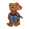 Ty Beanie Baby: Happy Birthday the Bear - Brown - holding gift | Stuffed Animal | MWMT