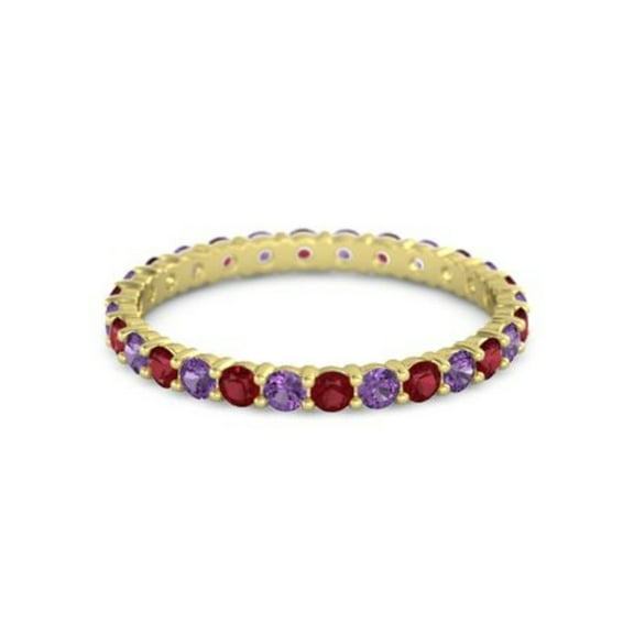 925 Sterling Silver Round Ruby Amethyst Yellow Plated Eternity Band Ring
