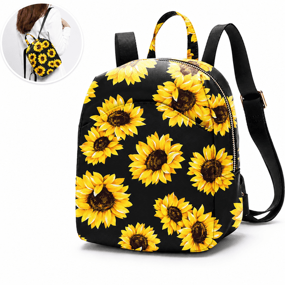 Sunflower Print Mini Backpack for Women, Cute Small Backpack Purse, Lightweight Fashion Daypack with Adjustable Straps