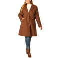 thumbnail image 3 of Agnes Orinda Women's Plus Size Coat Notched Lapel Single Breasted Long Winter Outerwear Coats with Pockets 1X Brown, 3 of 9