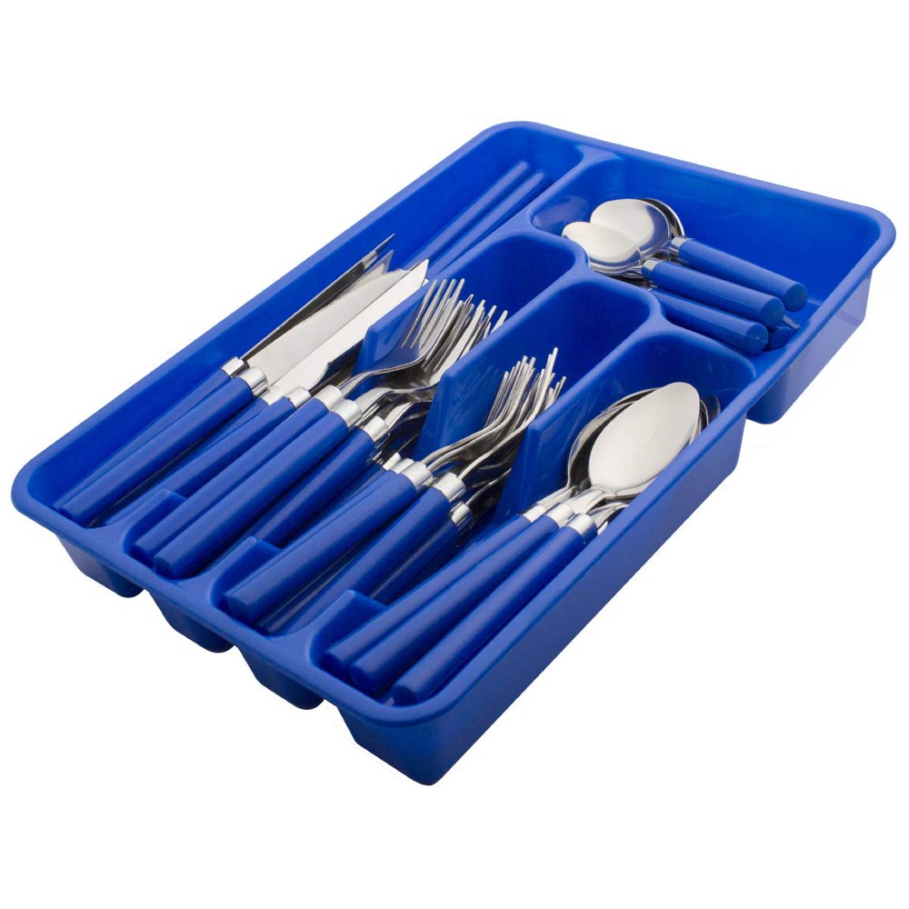 Moxinox Blue 48 Piece camping Silverware set with Organizer, Plastic