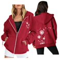 thumbnail image 2 of Holzkary Women's Full Zip Up Hoodie Women Dandelion Pockets Sweatshirts Winter Fall Jackets Zipper Coat Dandelion Print Long Sleeve Hooded Sweatshirts with Pockets Jacket Coat for Women Red Xl, 2 of 5