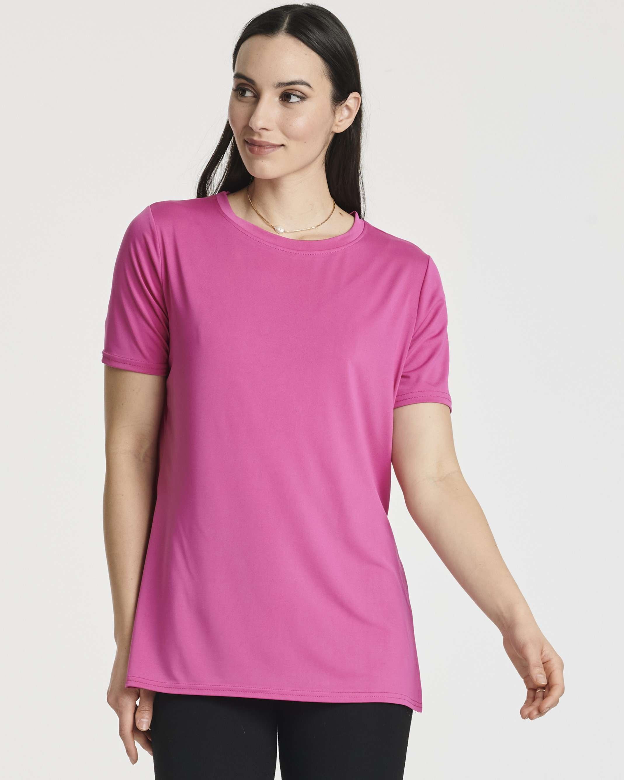 Real Essentials 5 Pack: Women's Short Sleeve Active Workout T-Shirts - Dry Fit Gym Tops with Split Hem (Plus Sizes)