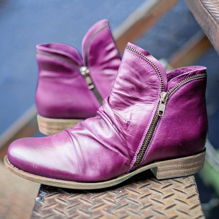 

XINKAIRUN Women S Boots Winter and Autumn Boots Womens Short Boots Zipper Martins Shoes Purple