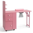 thumbnail image 3 of UBesGoo Foldable Manicure Table w/Dust Collector, 2 Shelves & 2 Drawers, Lockable Wheels, Pink, 3 of 12