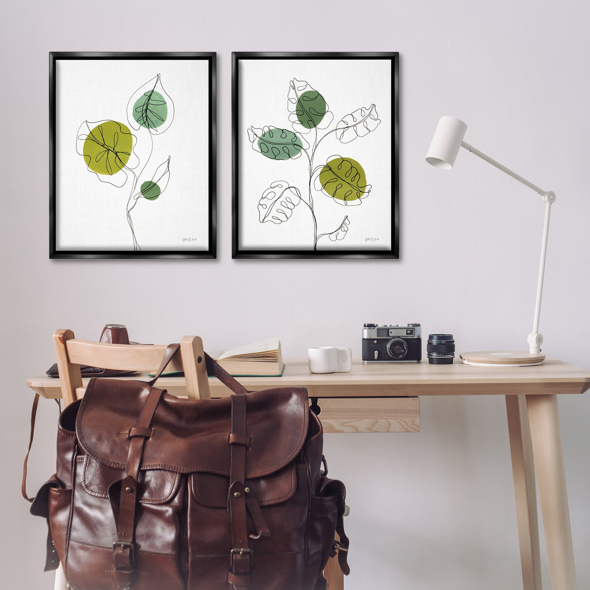Stupell Industries Minimalist Line Monstera Plants Plants & Flowers Painting Black Floater Framed Canvas Art Print Wall Art, 31 x 25, Set of 2