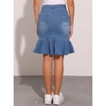 thumbnail image 3 of DARING DIVA Women's Bodycon Fishtails Ruffled Knee Length Jean Skirt M Light Blue, 3 of 6