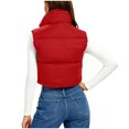 thumbnail image 4 of Women's Winter Cropped Puffer Vests Lightweight Sleeveless Warm Outerwear Padded Gilet Jackets with Pocket New Women's Vests Dressy Casual Outerwear Red XL, 4 of 8