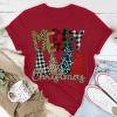 thumbnail image 1 of Hauts pour Femmes Hauts d'Été 2023 T-Shirt Décontracté à Col Rond Manches Courtes Imprimé Arbre de Noël Vin G, 1 of 6