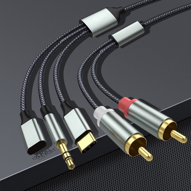 Divisor en Y de cable de audio 3 en 1 macho a 2 RCA para tableta de teléfono Iphone / Android (1 m)