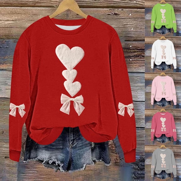 ZyeKqe Sweatshirts for Women Plus Size Valentines Day Pullover Tops Fleece Lined Long Sleeve Loose Casual Fashion Shirts