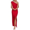 thumbnail image 1 of Vestido PRETTYGARDEN Maxi Rojo Ajustado con Hombro Descubierto y Fruncido Talla L, 1 of 8