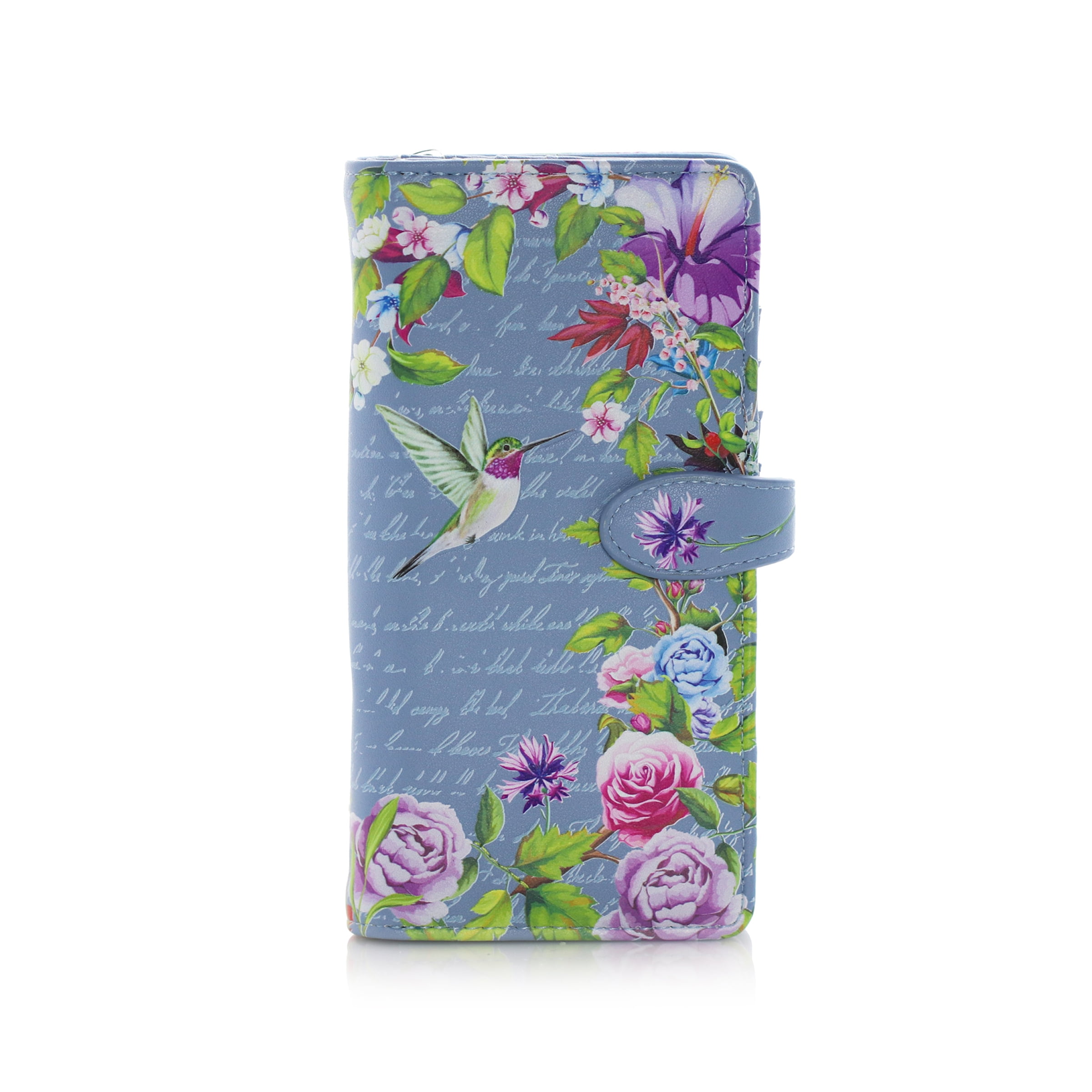 Womens Hummingbird Rose Flower Pattern Long Wallet & Purse Case Card Holder