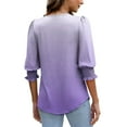 thumbnail image 3 of Womens Tops Dress Casual 3/4 Sleeve Shirts with Smocked Cuffs High Low Tops for Women Gradient Business Work Blouses, Purple, S, 3 of 7
